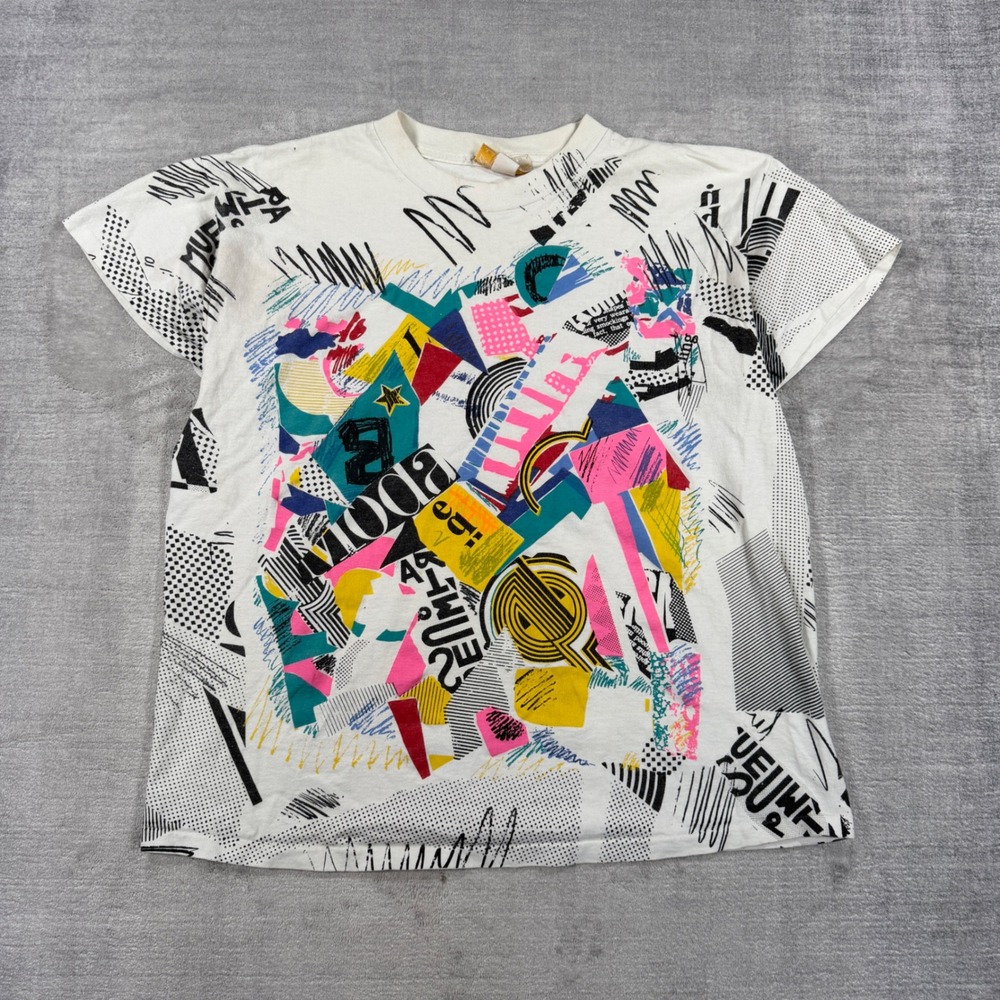 Barry Bricken Bodywear Shirt Womens XL White Abstract Art Vintage 80s Collage